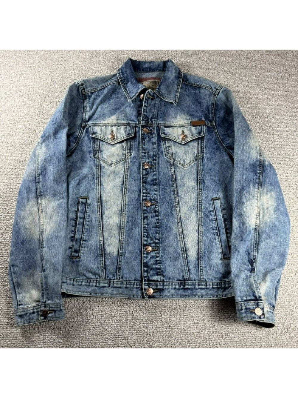 Winchester Y2K Grunge Distressed Acid Wash Denim Jacket Blue Men’s Size XL